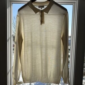 Bugatchi Super Merino Wool Polo Sweater Men XL Chalk ISH350PO1 Made In Italy NEW